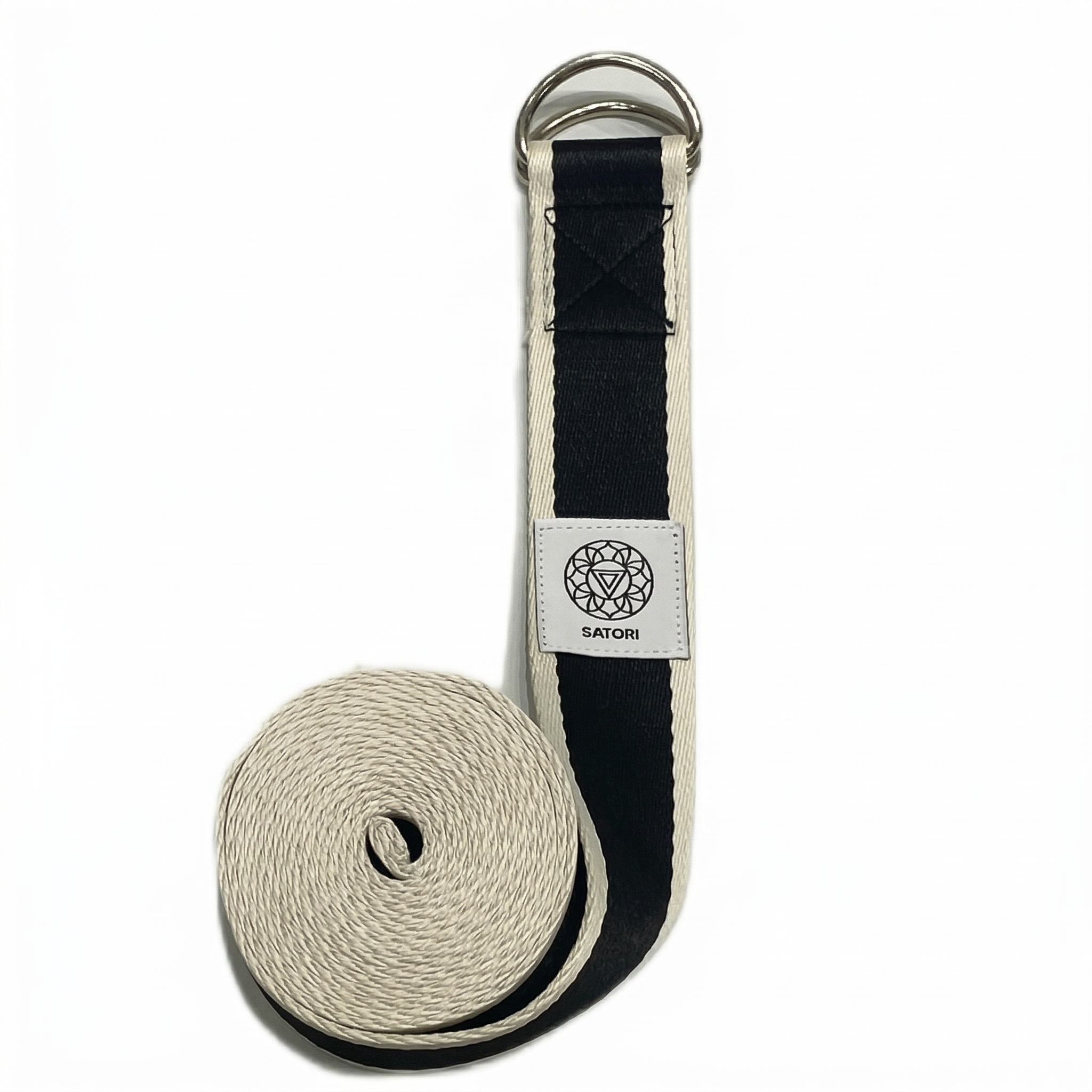 Cotton Yoga Strap with Double D-Ring for Stretching (black and white)