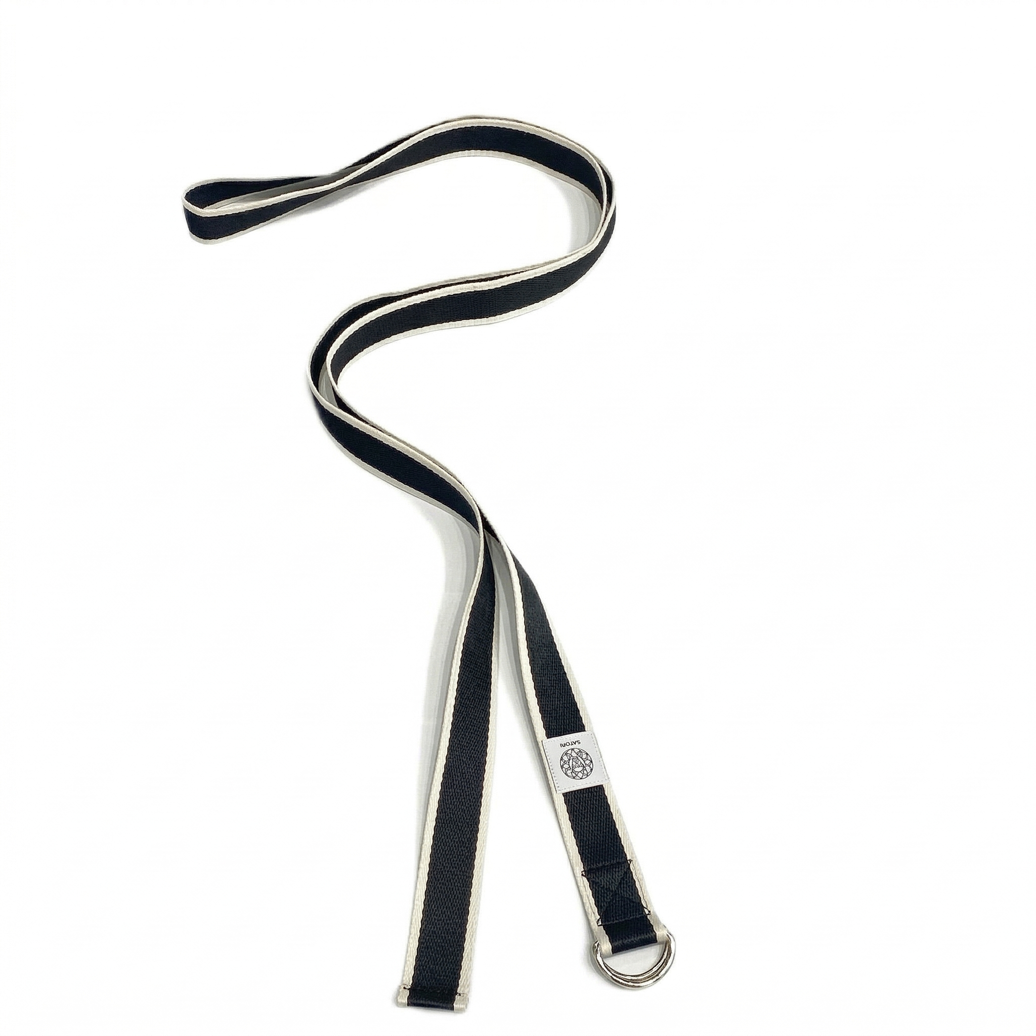 Cotton Yoga Strap with Double D-Ring for Stretching (black and white)