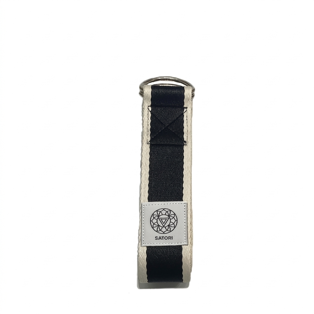 Cotton Yoga Strap with Double D-Ring for Stretching (black and white)