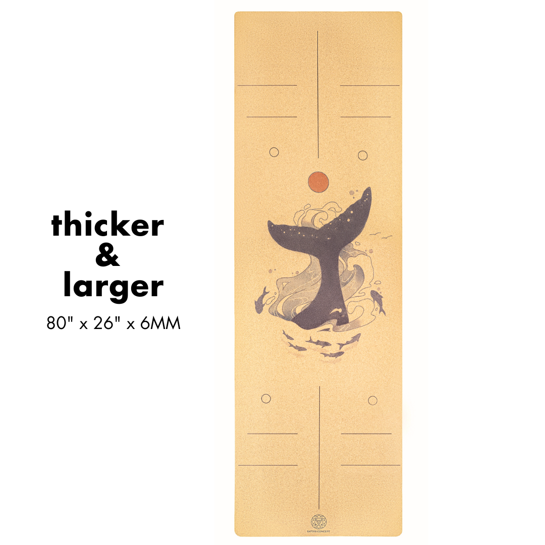 XL Blue Whale Cork Yoga Mat (80"x26"x6mm)