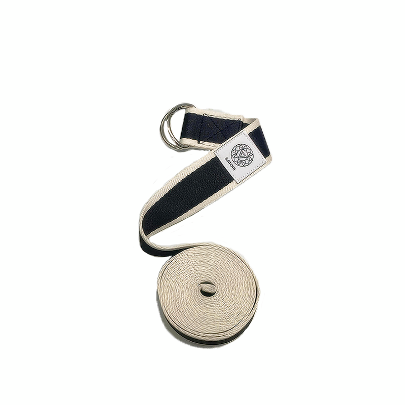 Cotton Yoga Strap with Double D-Ring for Stretching (black and white)